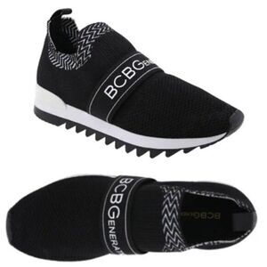 BCBGENERATION Knit‎ Slip-On Comfort Shoes Sporty Black Sneaker Size 9 $109 NEW
